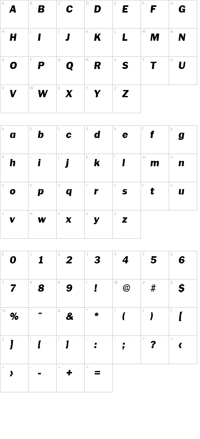 plymouth-serial-heavy-regularitalic character map