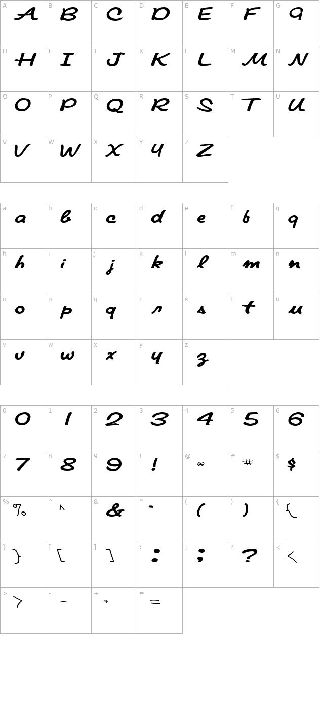 PompanoScriptSSK Bold character map