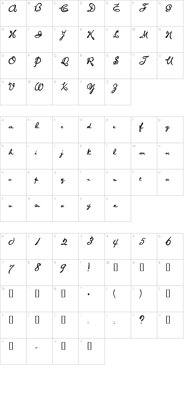 PonytailScriptSSK Bold character map