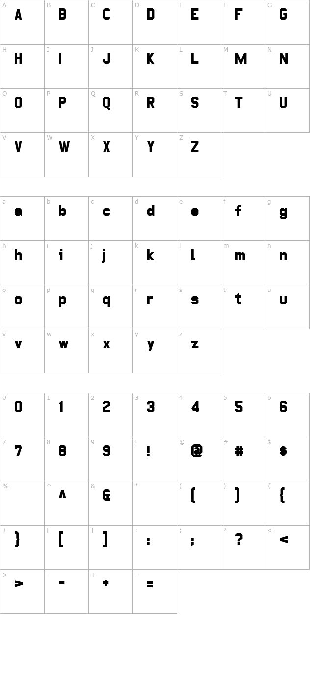 Pop Warner character map