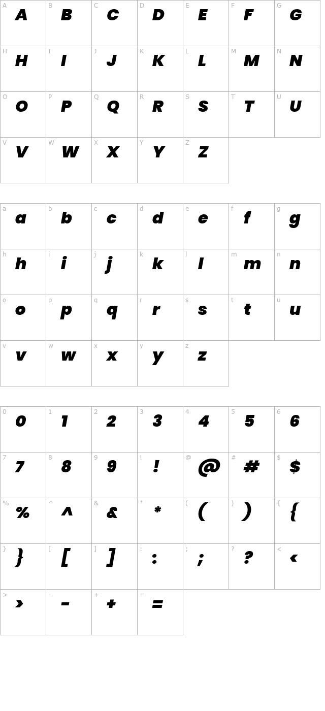 poppins-black-italic character map