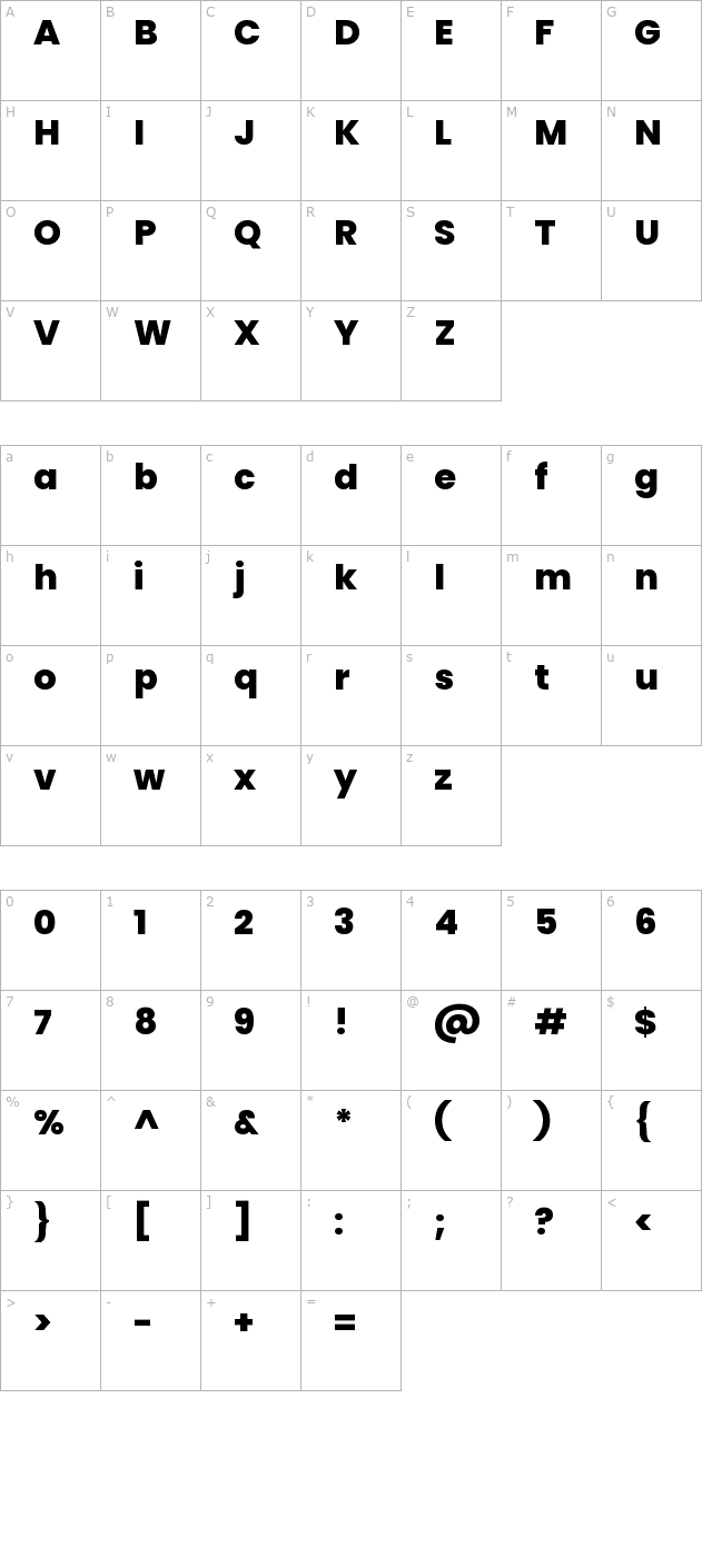 poppins-extrabold character map