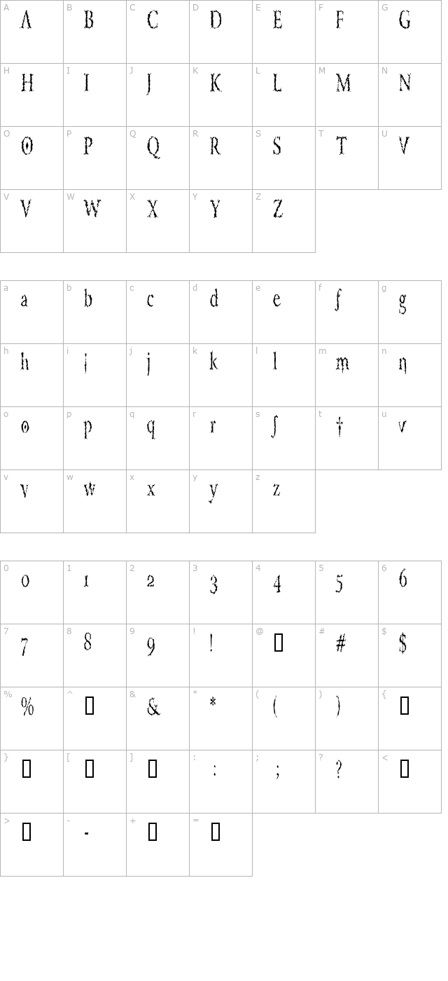 PorcupineRomanCondensed character map