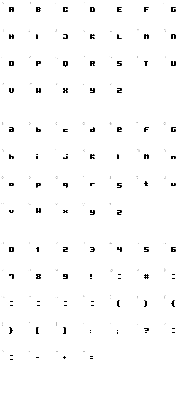 Pormask 2039 character map