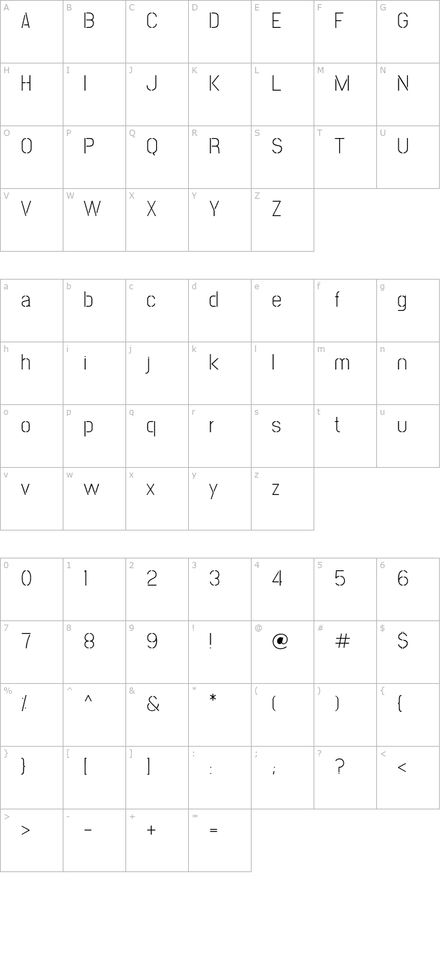 post-no-bills-colombo-light character map