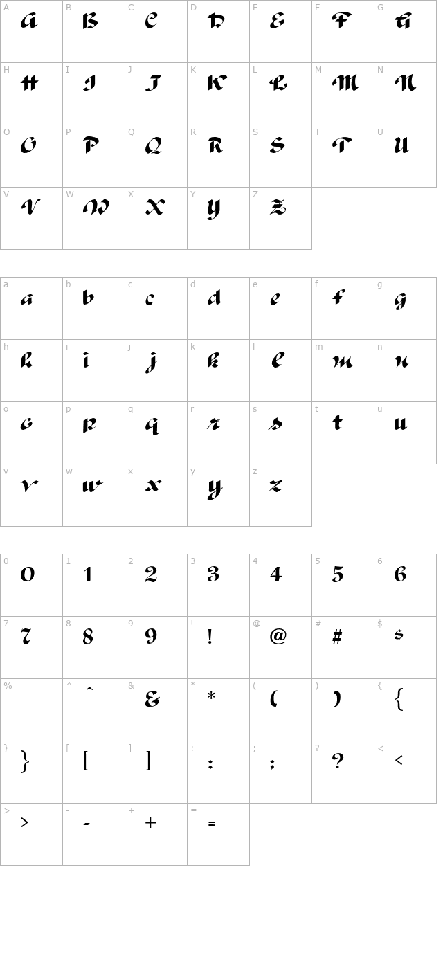 postillion-regular character map