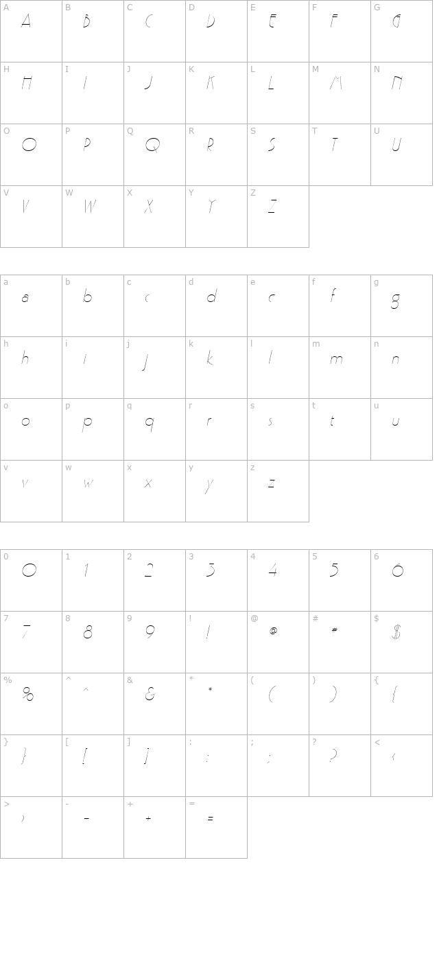 Pouf SSi Light Italic character map