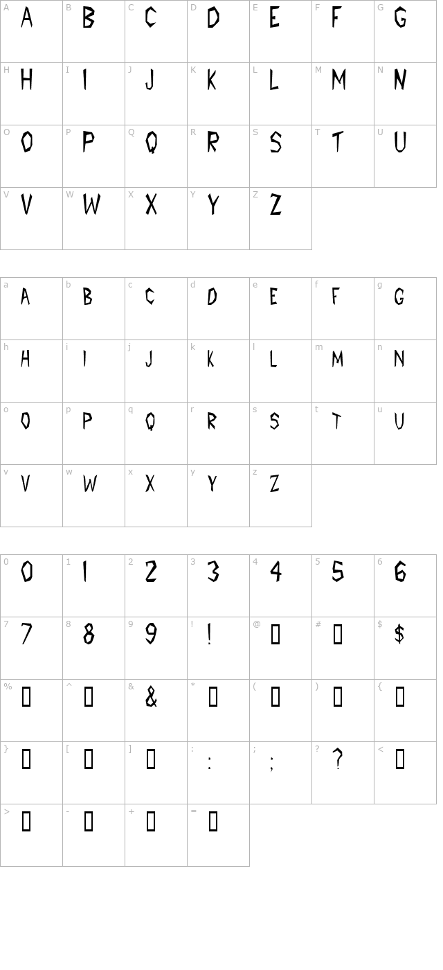 PrehistoricCondensed character map