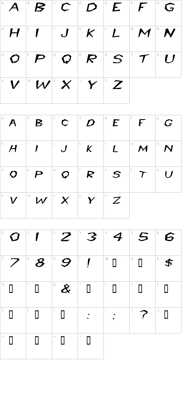 PrehistoricExtended Italic character map