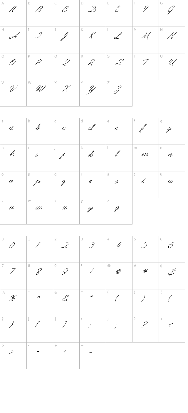 PreludeFLF-Italic character map