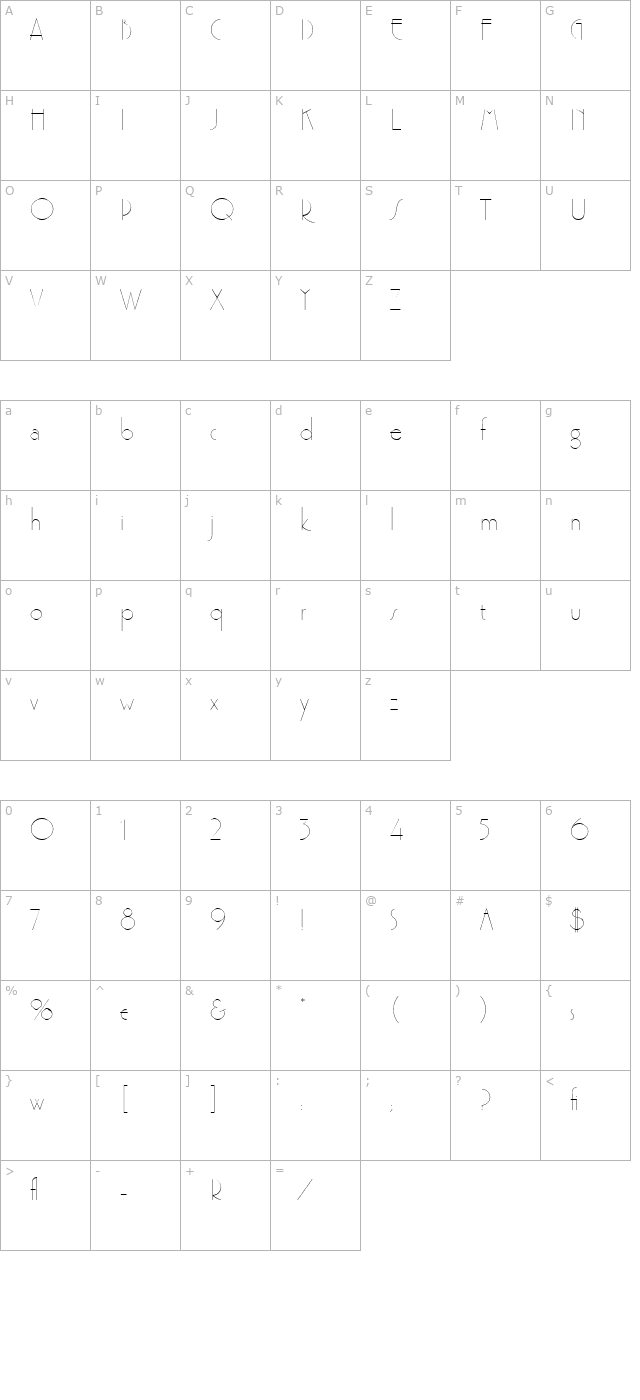 Premier Lightline LET Plain1.0 character map