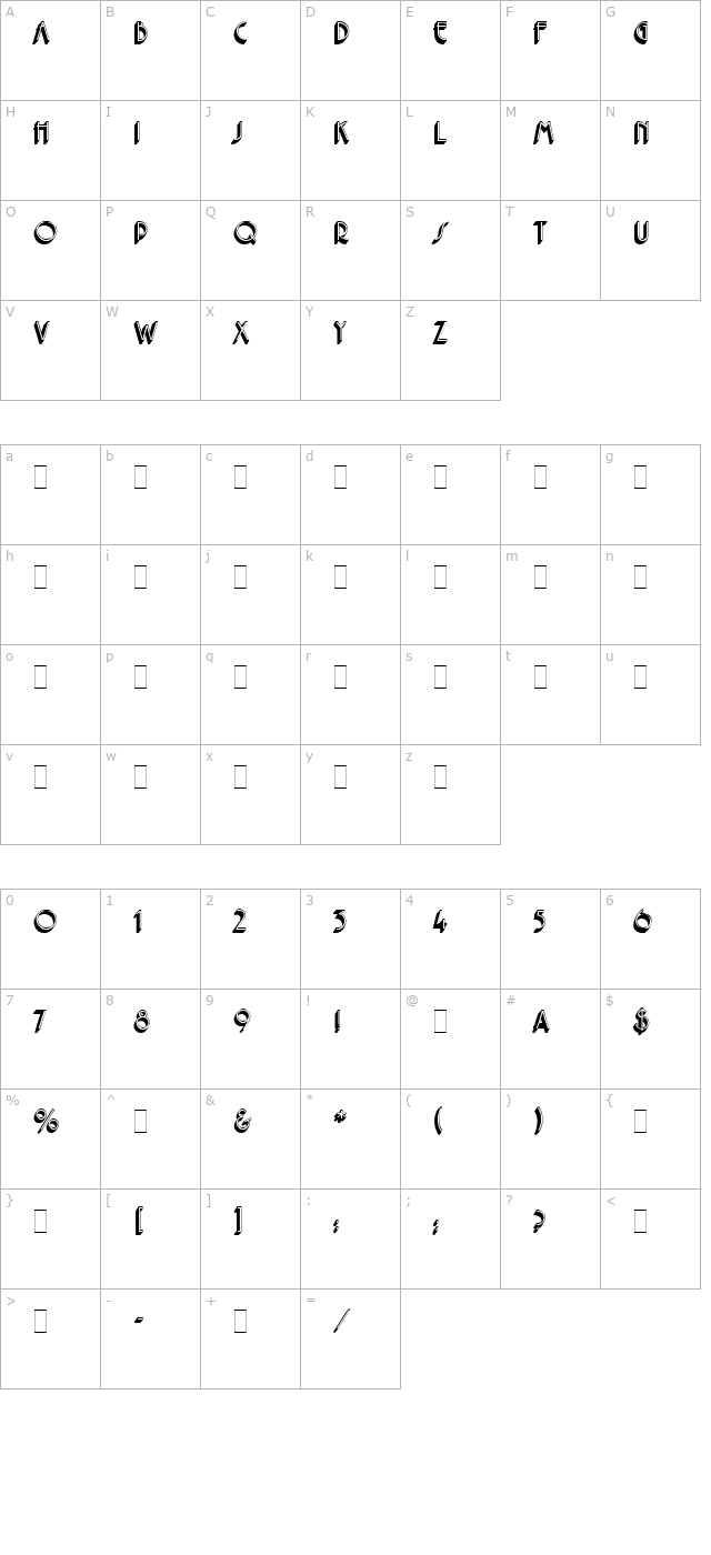 Premier Shaded LET Plain1.0 character map
