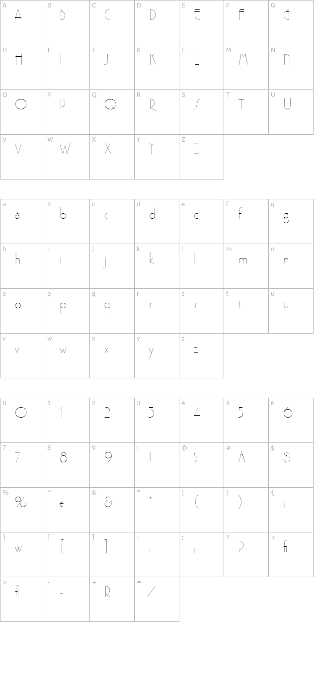 premierlightlineplain character map