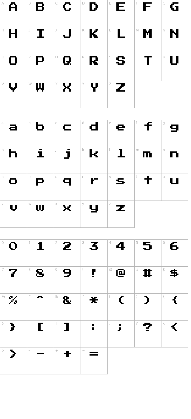 press-start-2p character map