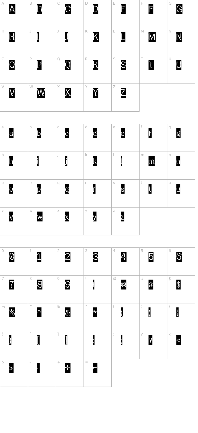 Presstape Lite character map