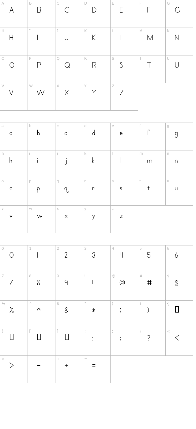 Primer Print Regular character map