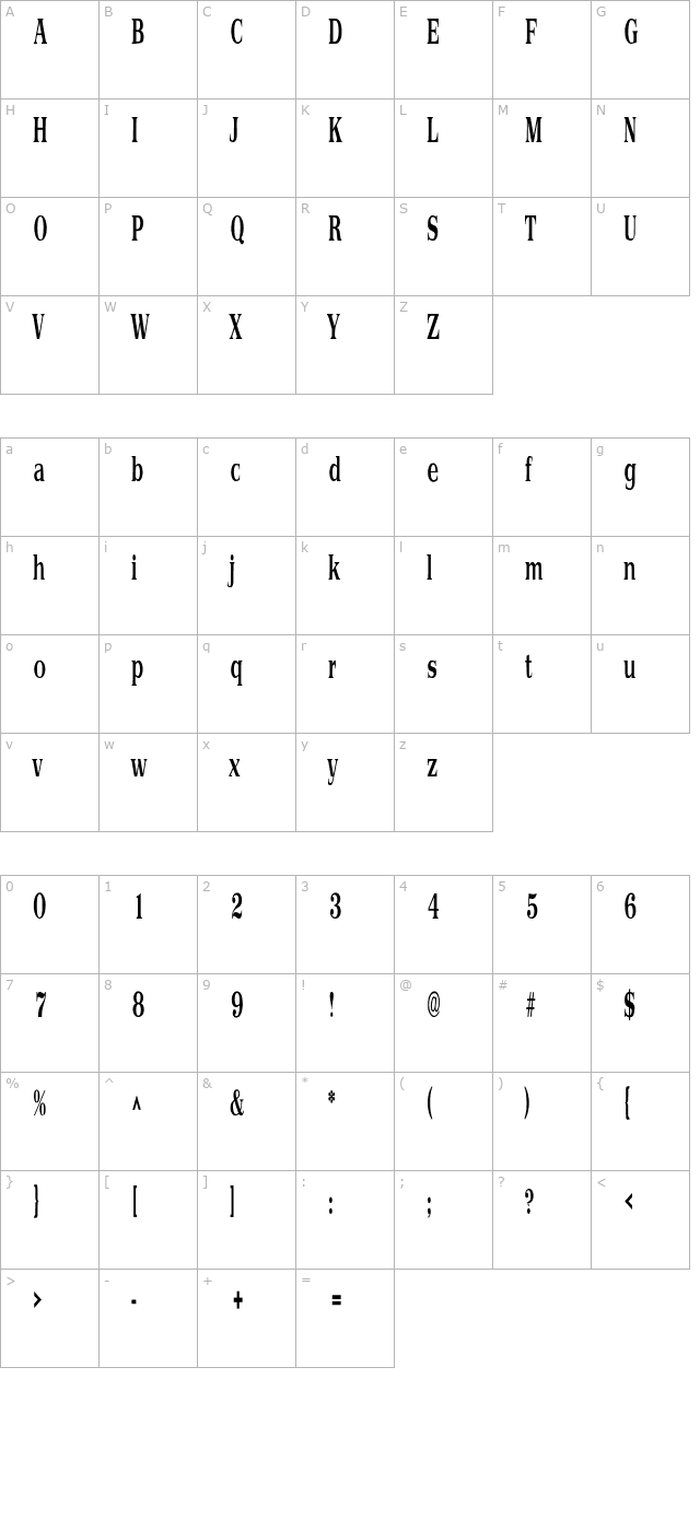 Primus Narrow SF Bold character map