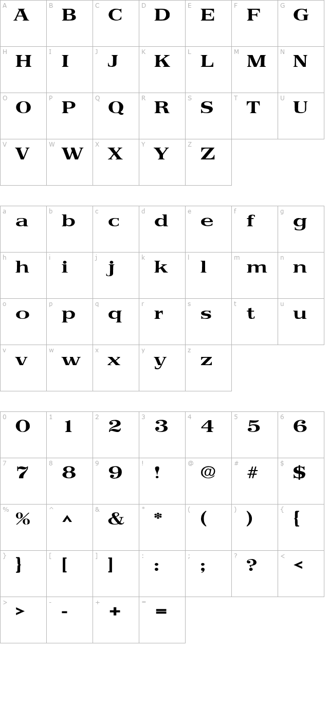 Primus Wide SF Bold character map