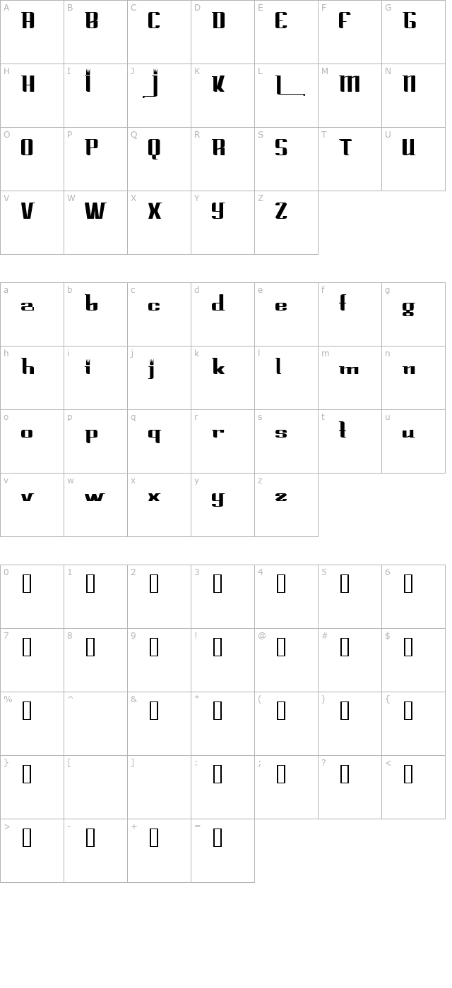 PrinceAlbertCondensed character map