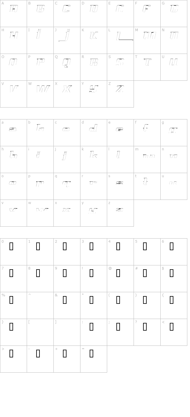 PrinceAlbertOutline Italic character map