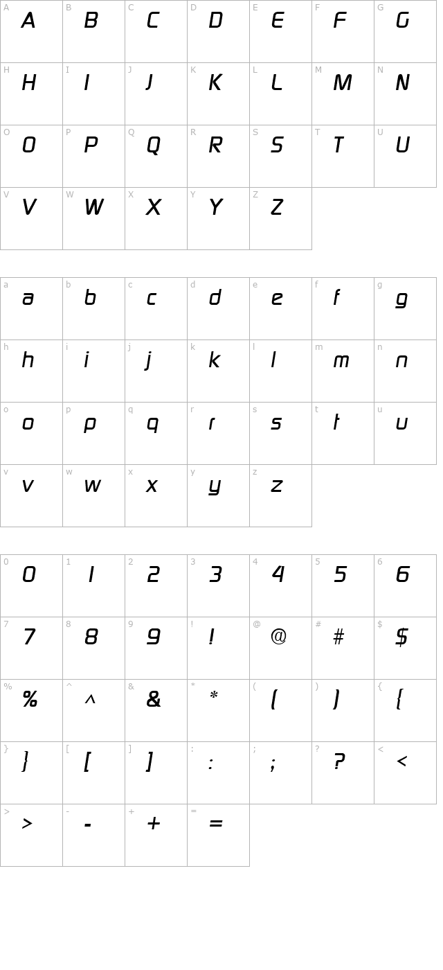 prisoner-sf-italic character map