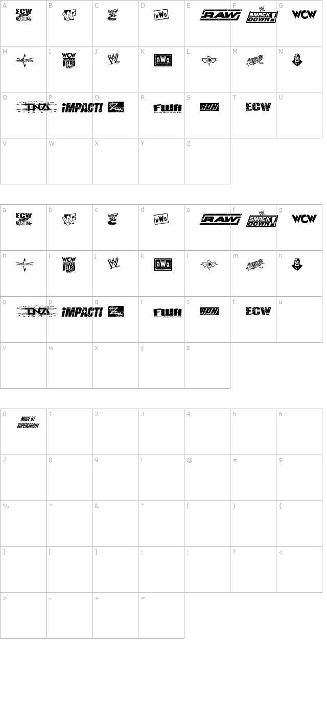 pro-wrestling-logos character map