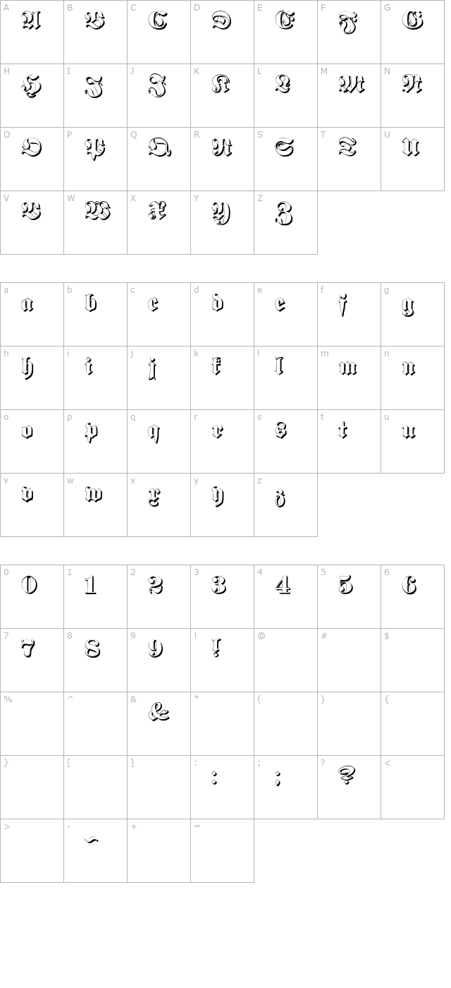 Proclamate Embossed Heavy character map