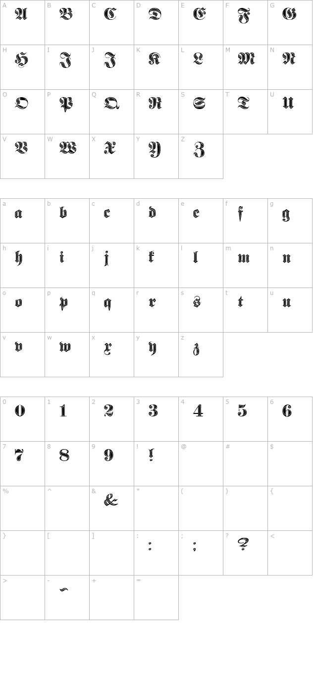 Proclamate Incised Heavy character map