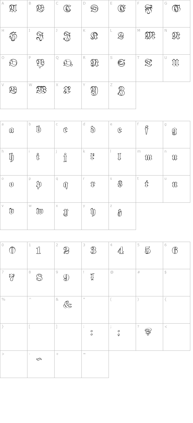 Proclamate Outline Heavy character map