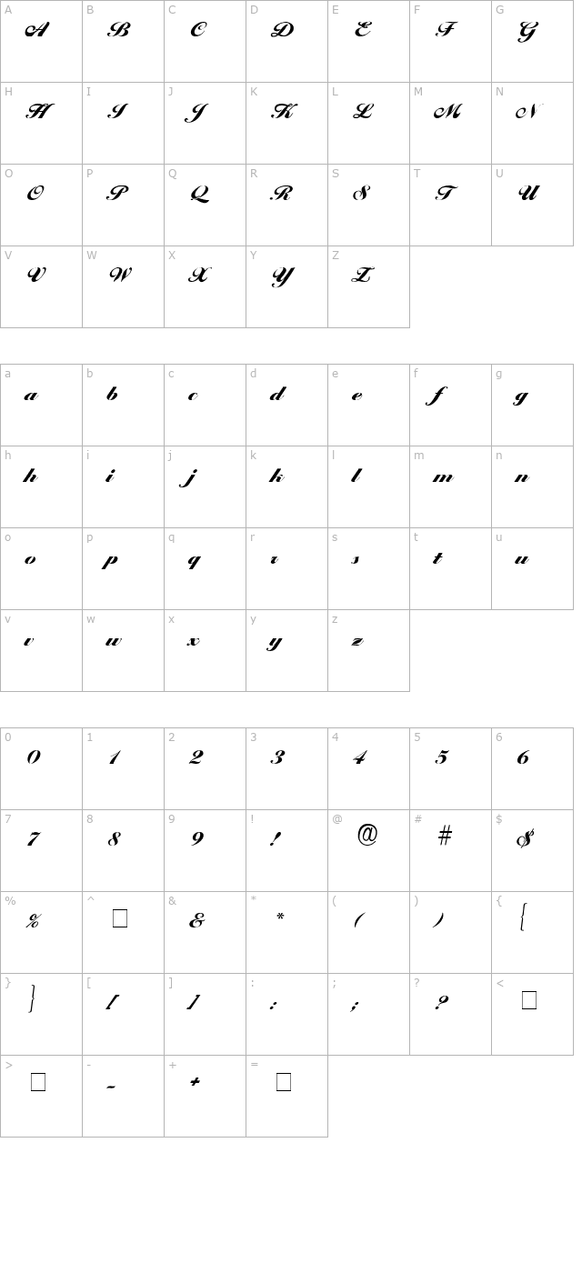 Progena Script SSi character map