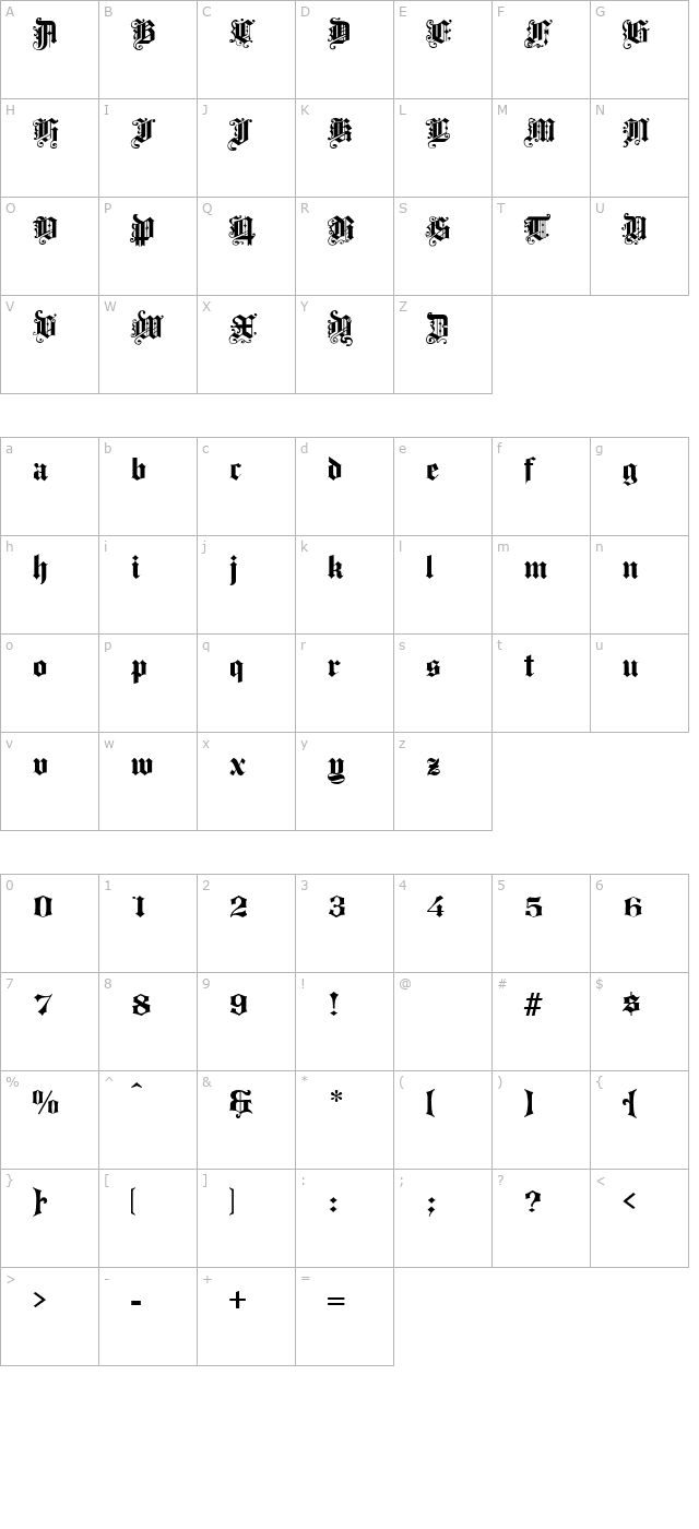 progressive-text-normal character map