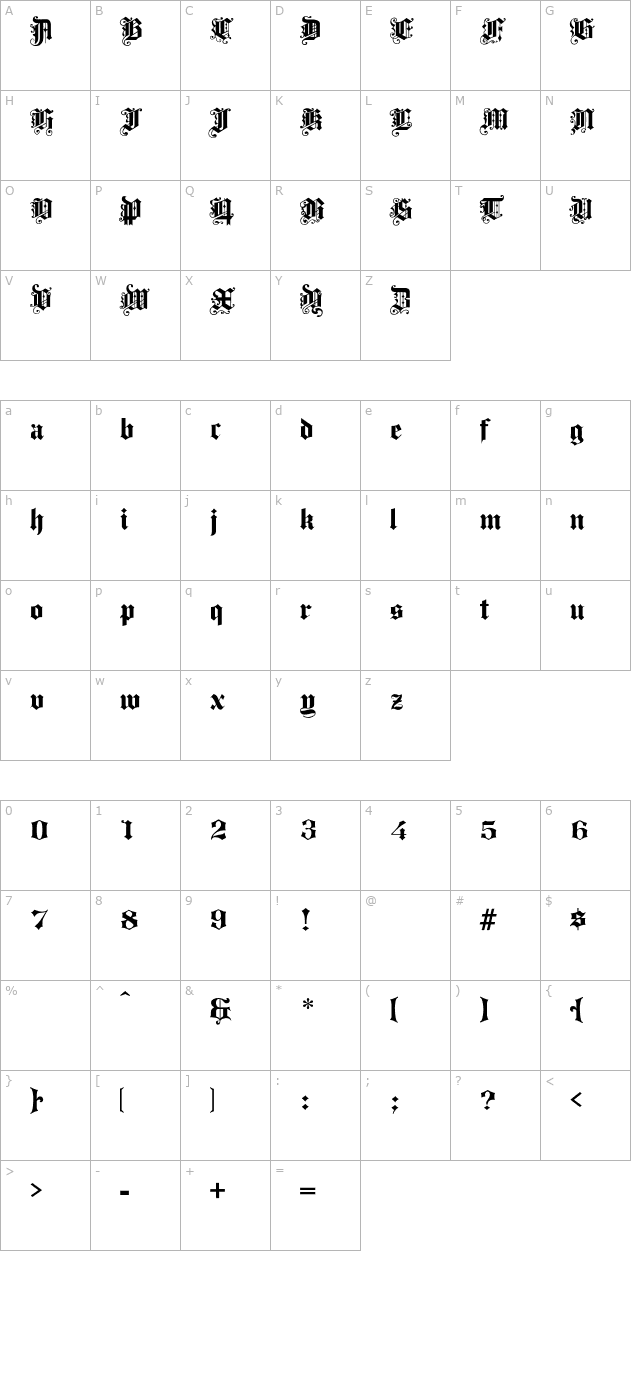 progressivetext-normal character map