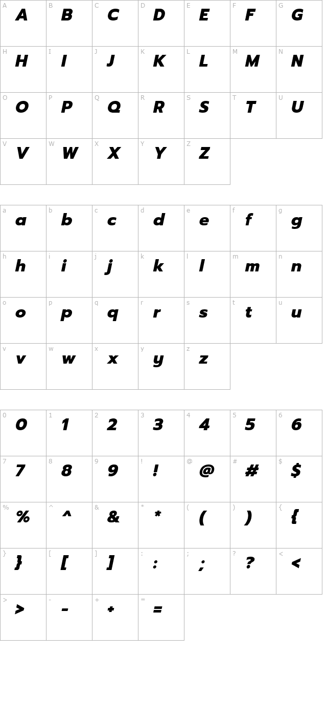 Prompt ExtraBold Italic character map
