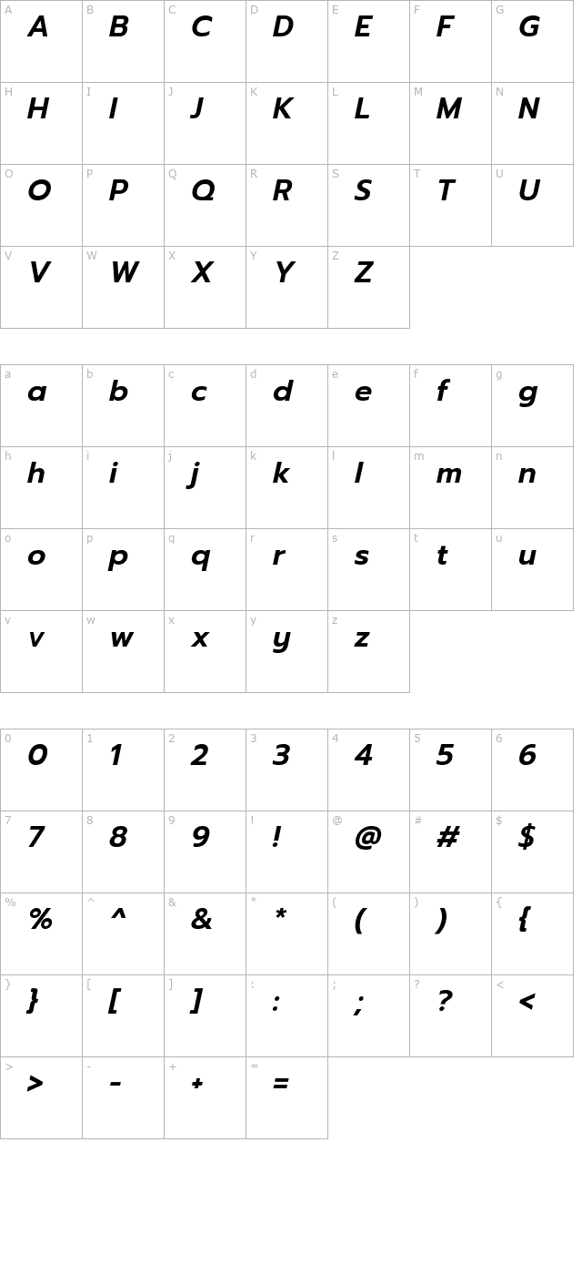 prompt-semibold-italic character map