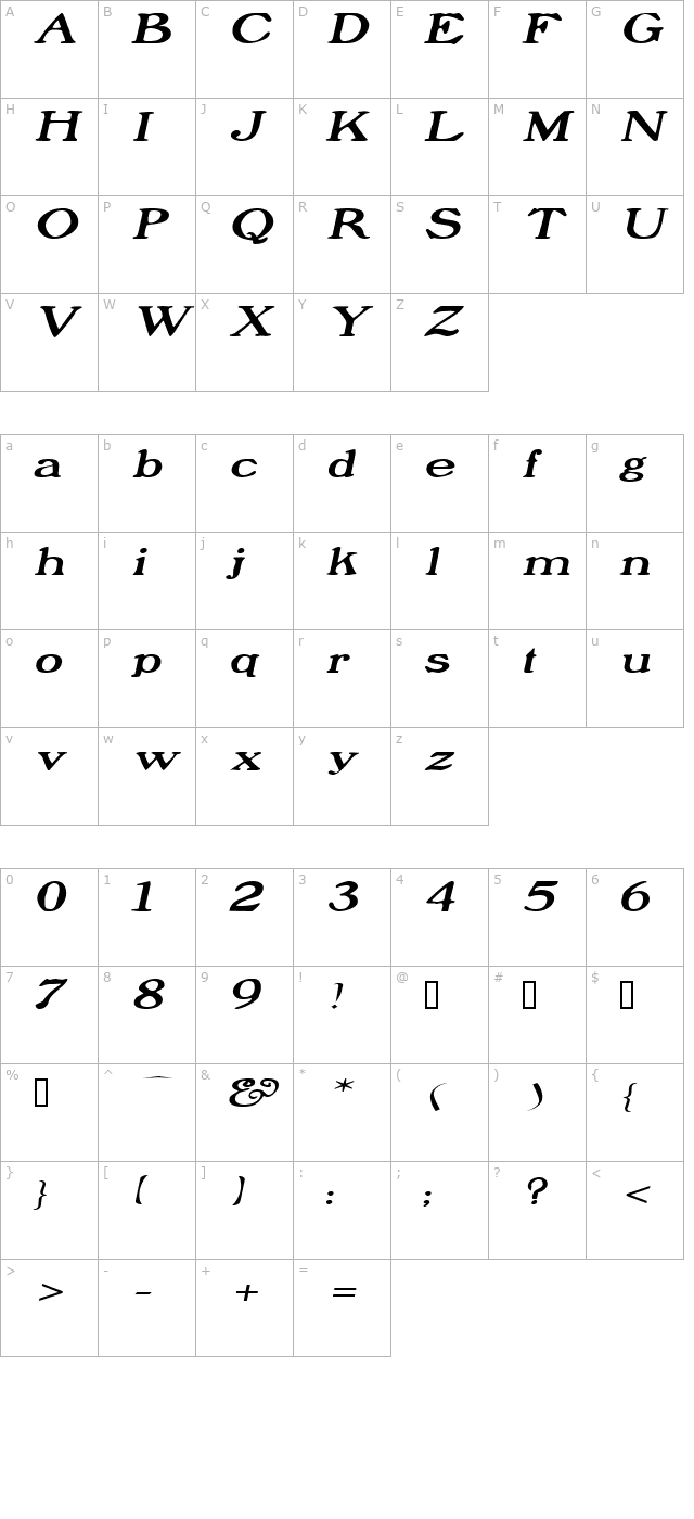 prophetextended-italic character map