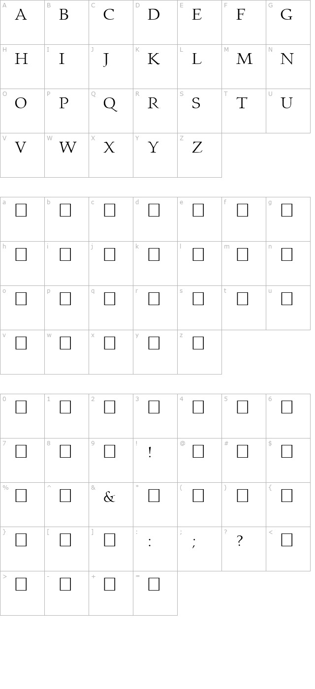 ProsperoTitlingCaps character map