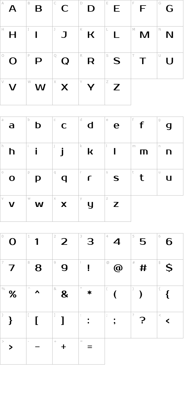 Prosto One character map