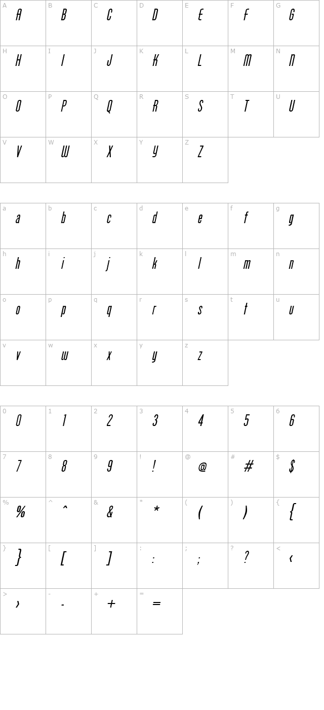 protege-italic character map