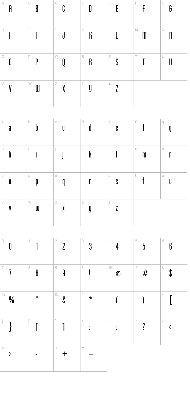 Protege Regular character map