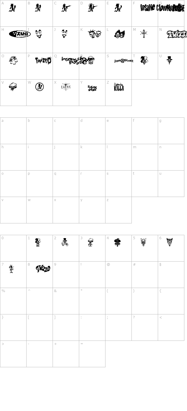 psychopathic-font character map