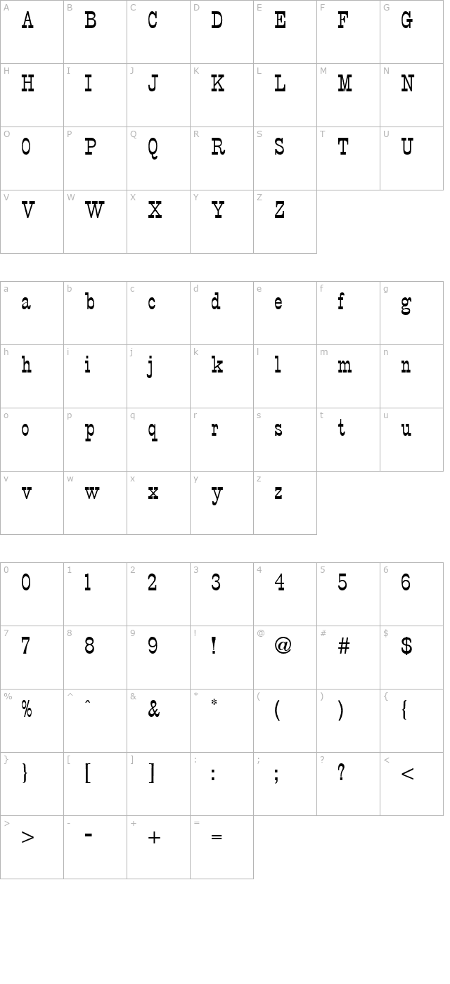 P.T. Barnum Regular character map