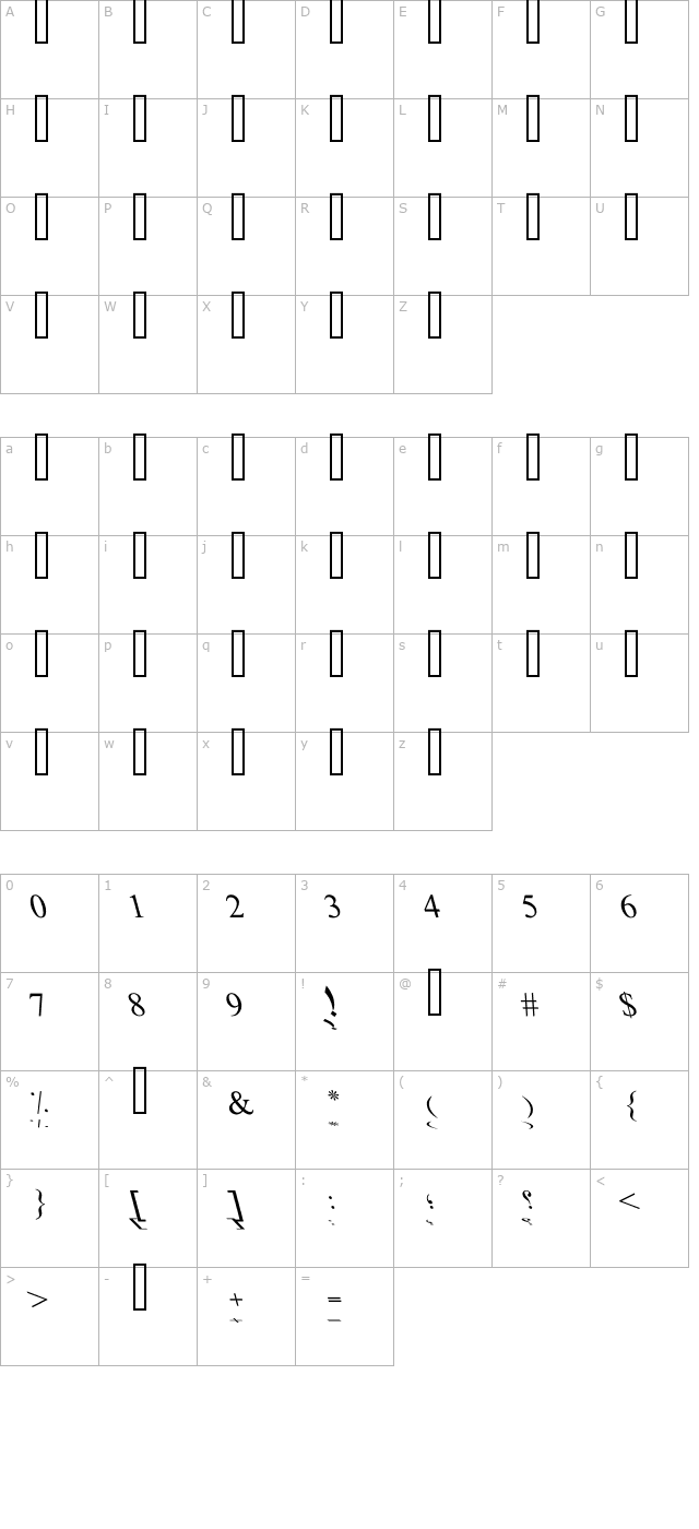 PT Bold Mirror character map