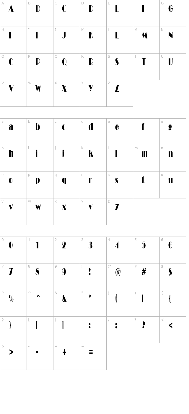 PT Capone Condensed character map