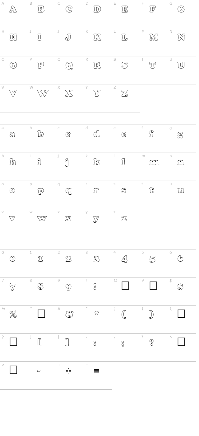 PT Cozy Outline character map