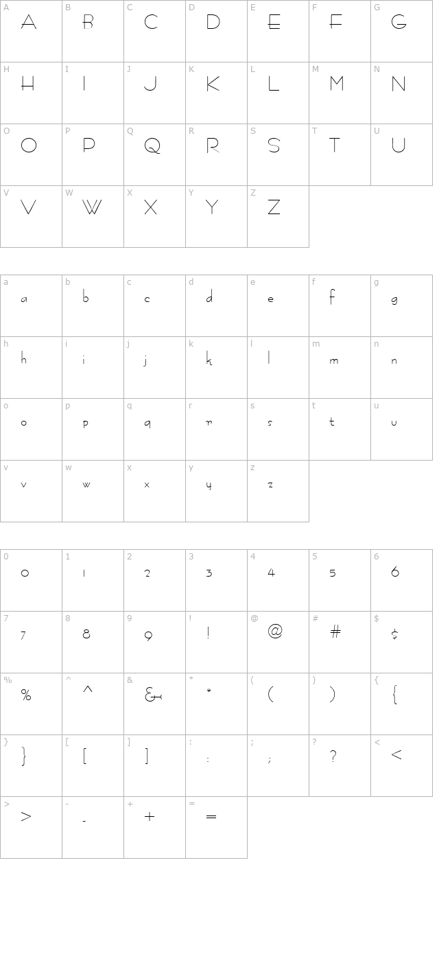 PT Fineline character map