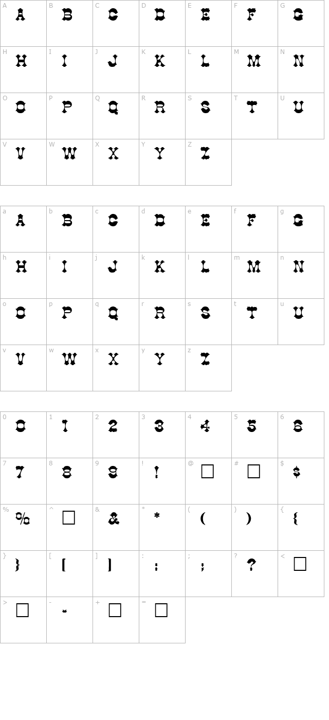 PT Longbranch character map