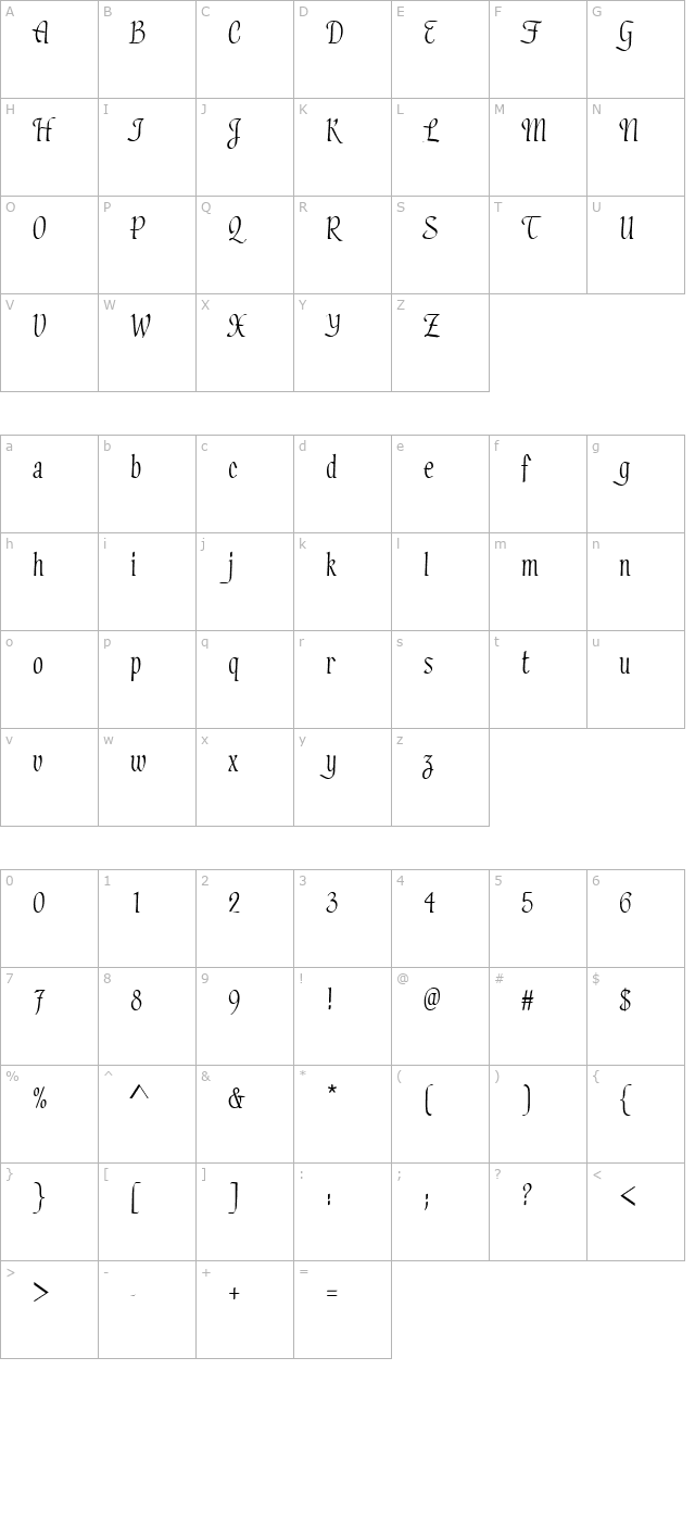 PT Lullaby character map