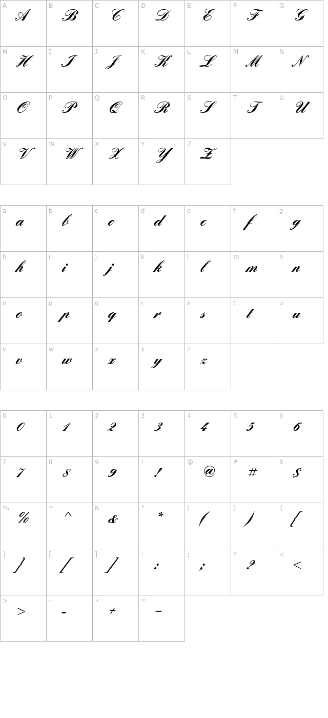 PT Orchid Bold character map