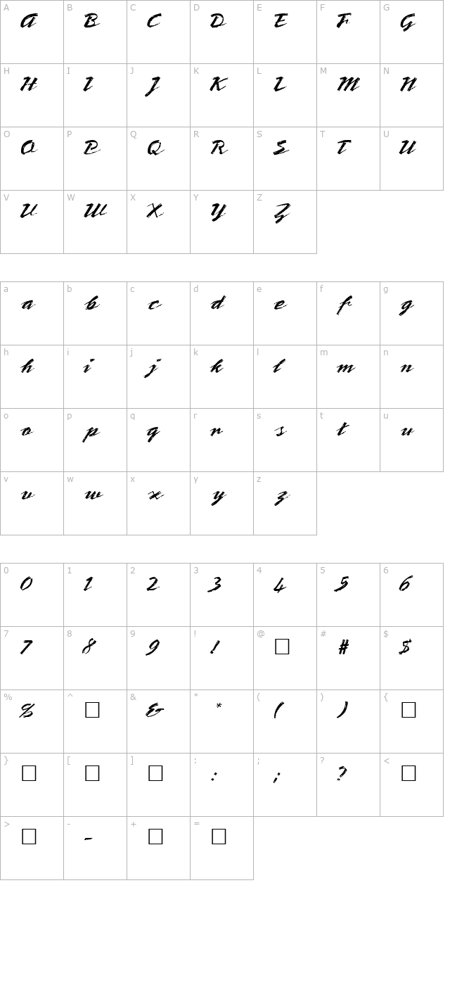 PT Quill character map