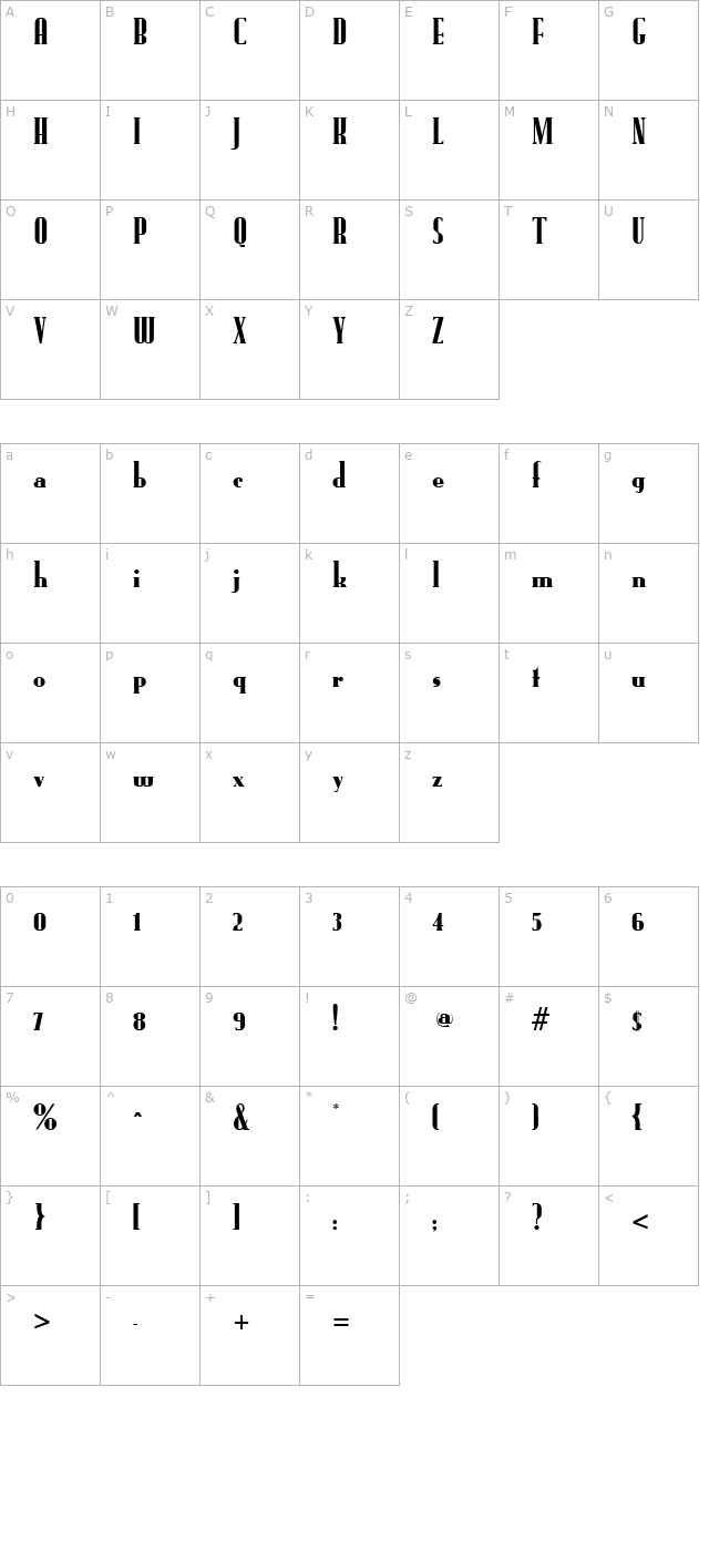 PT Slim Jim character map